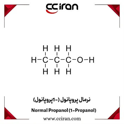 ساختار شیمیایی نرمال پروپانول (C₃H₈O) که به‌عنوان حلال در صنایع شیمیایی، دارویی و آرایشی استفاده می‌شود و خاصیت ضد عفونی‌کنندگی دارد | CCIRAN